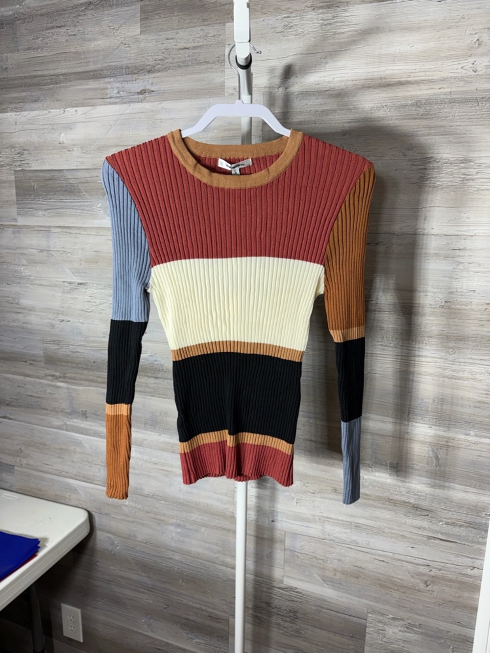 Vigoss Multicolor Ribbed Colorblock Crewneck Sweater 1883